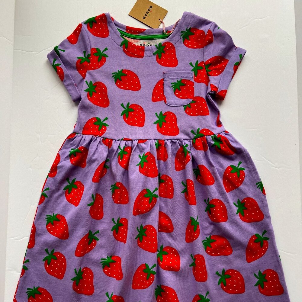 NWT Mini Boden HTF Lilac Strawberries Dress 5/6Y